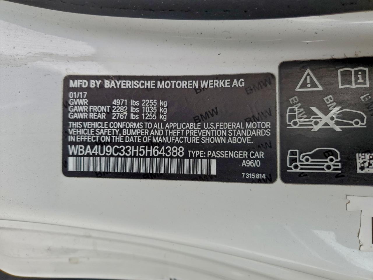 2017 BMW 430Xi VIN: WBA4U9C33H5H64388 Lot: 93200605