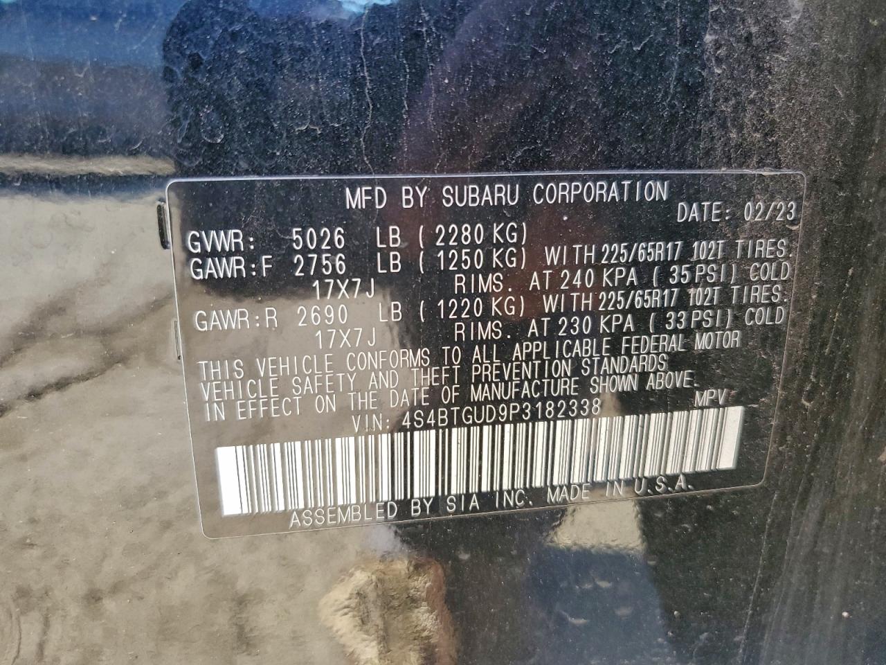 2023 Subaru Outback Wilderness VIN: 4S4BTGUD9P3182338 Lot: 93908095