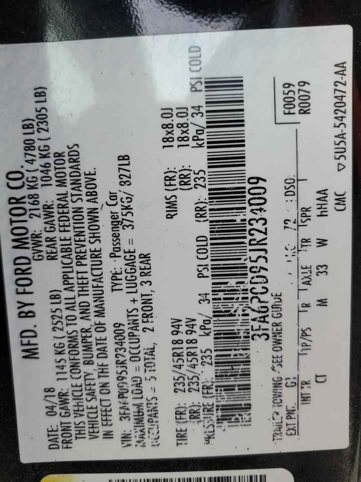 2018 Ford Fusion Titanium/Platinum VIN: 3FA6P0D95JR234009 Lot: 93114175