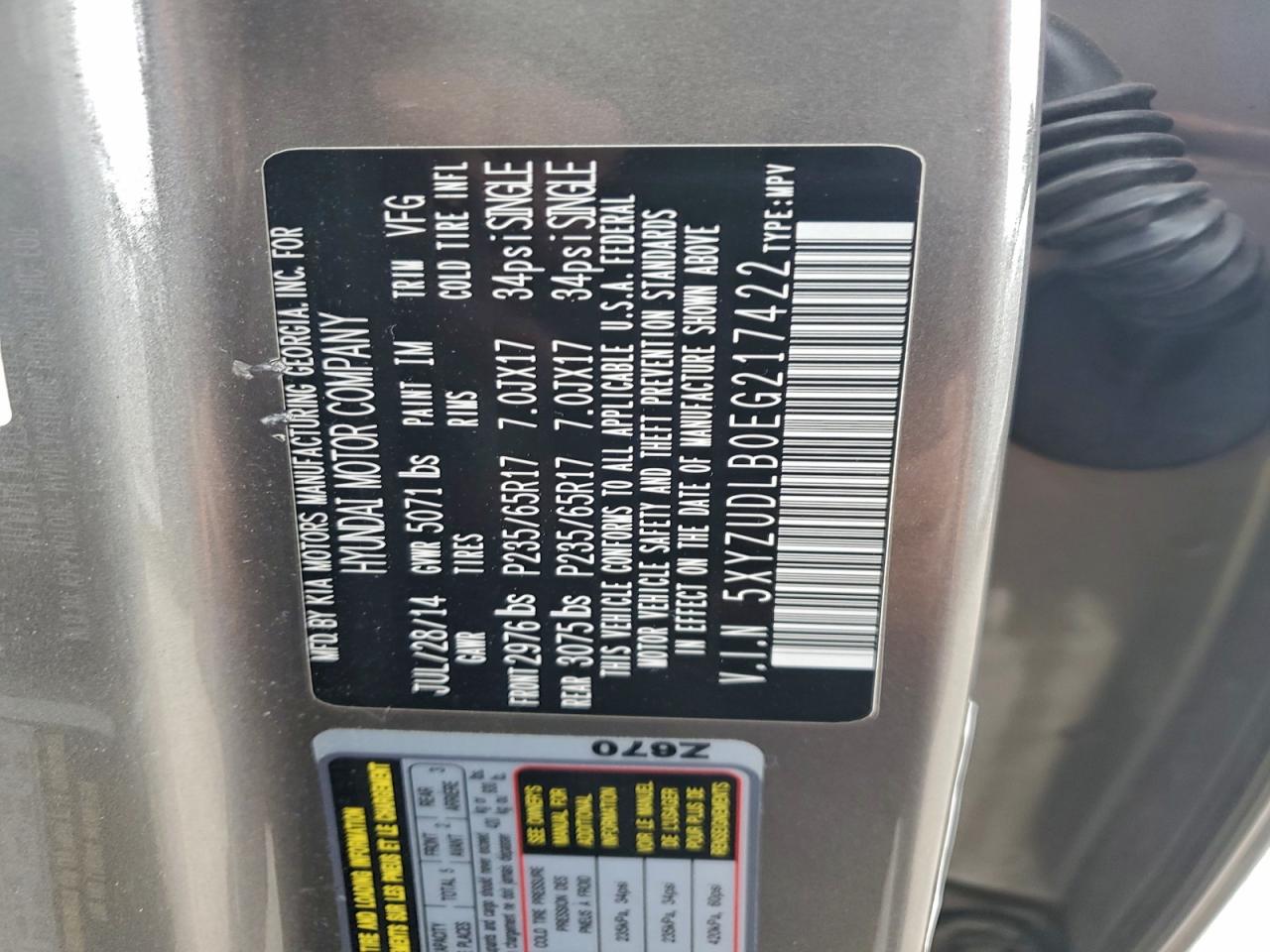 2014 Hyundai Santa Fe Sport VIN: 5XYZUDLB0EG217422 Lot: 94312735