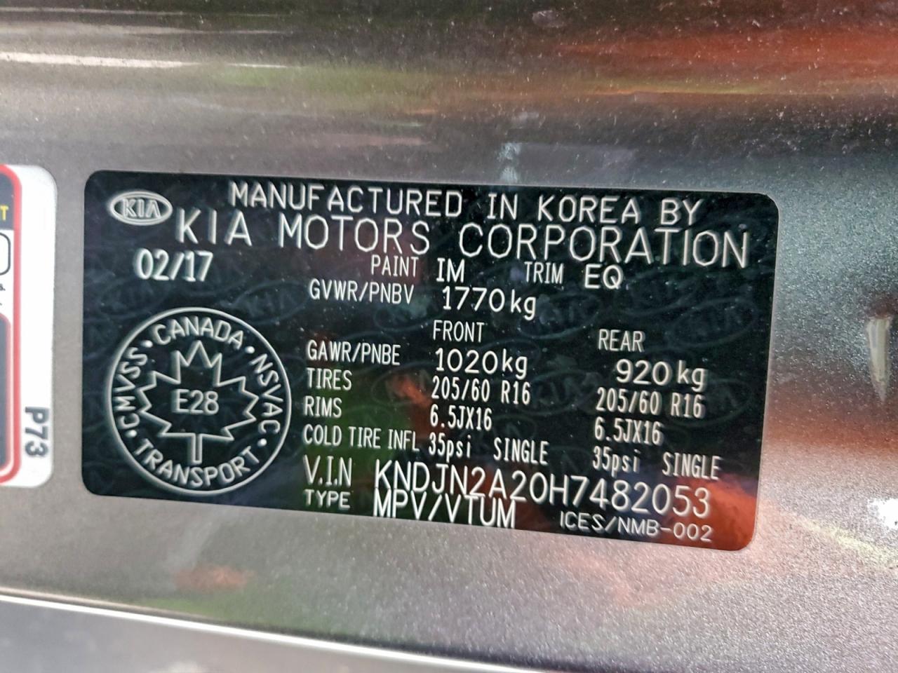 2017 Kia Soul VIN: KNDJN2A20H7482053 Lot: 94283505