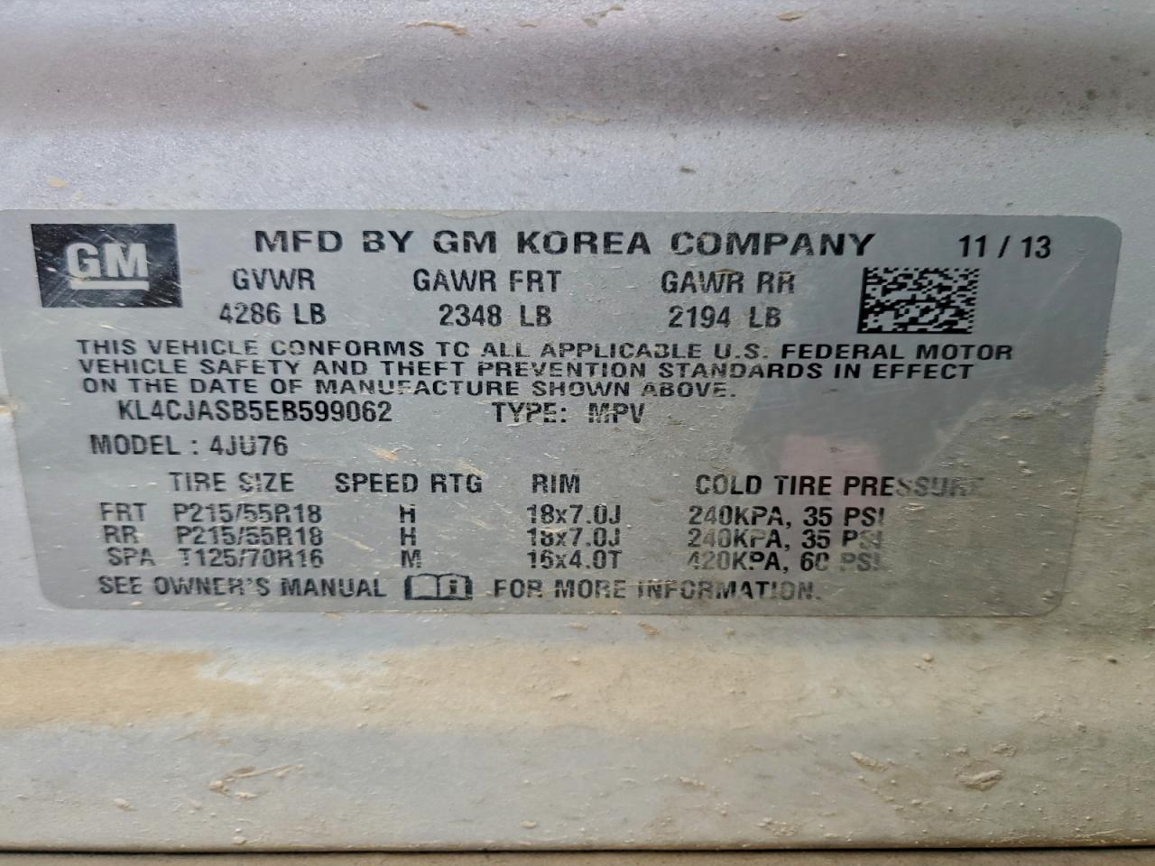 2014 Buick Encore VIN: KL4CJASB5EB599062 Lot: 93267005