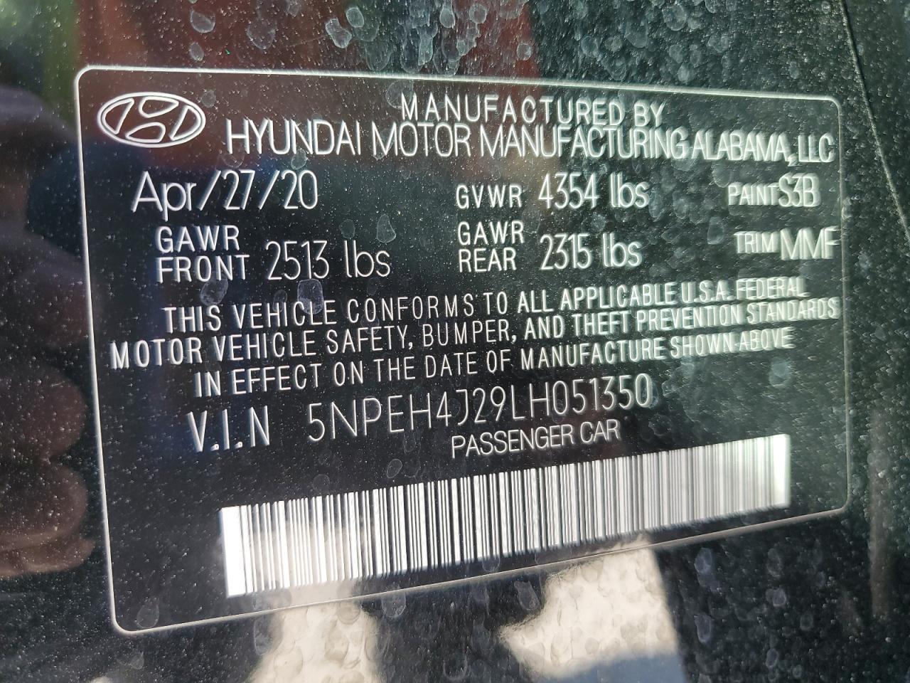 2020 Hyundai Sonata Limited VIN: 5NPEH4J29LH051350 Lot: 93686455