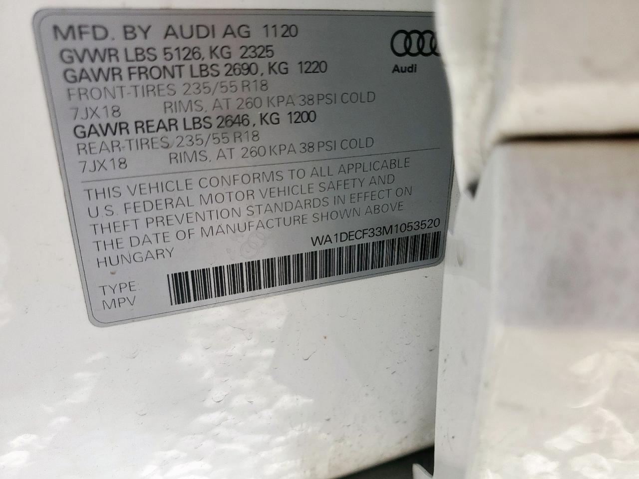 2021 Audi Q3 Premium S Line 45 VIN: WA1DECF33M1053520 Lot: 93148725