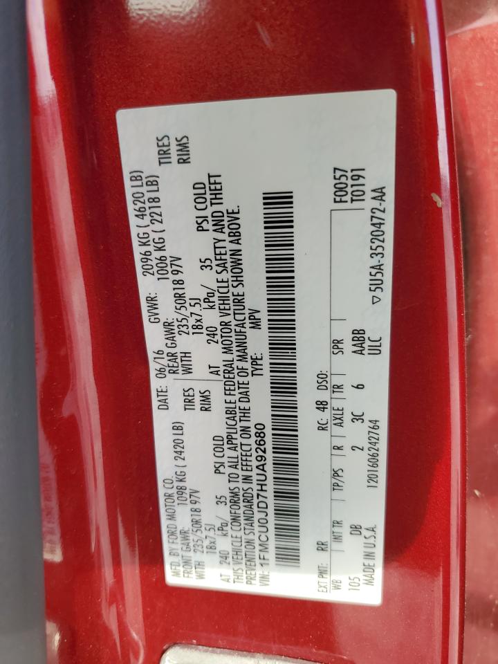 2017 Ford Escape Titanium VIN: 1FMCU0JD7HUA92680 Lot: 92758355