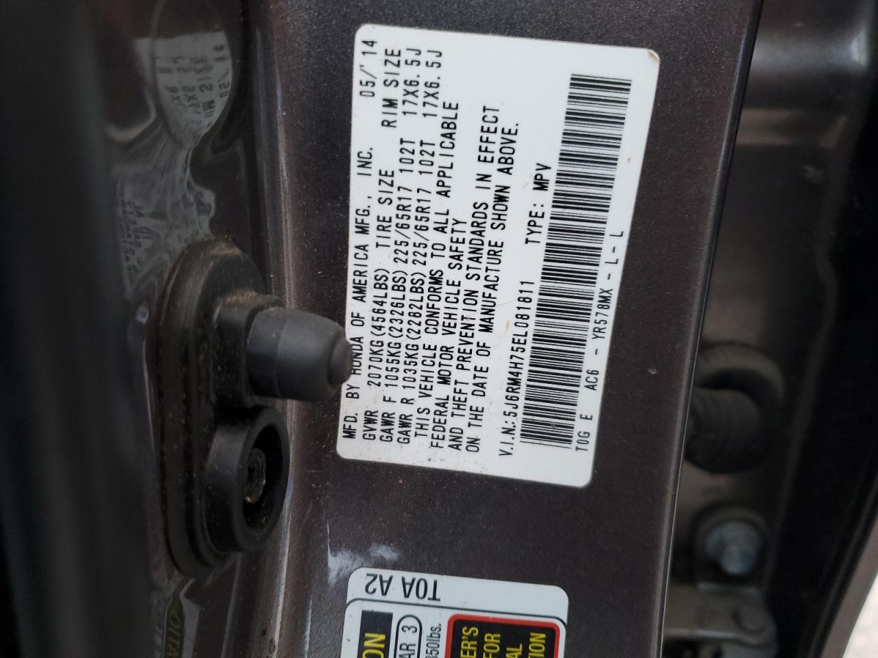 2014 Honda Cr-V Exl VIN: 5J6RM4H75EL081811 Lot: 91690975