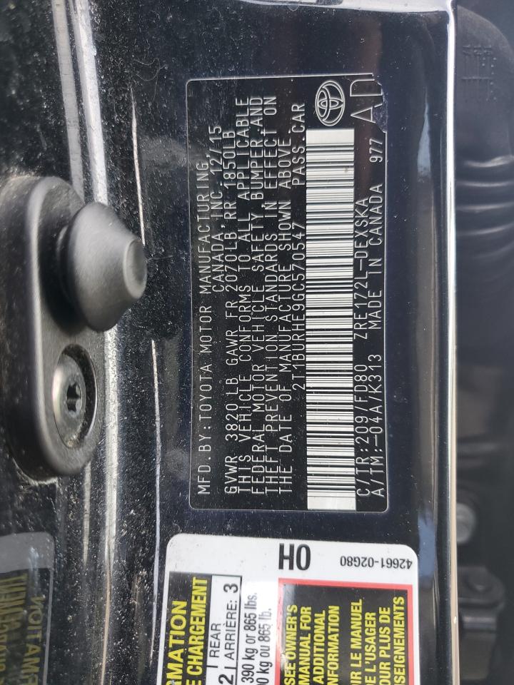 2016 Toyota Corolla L VIN: 2T1BURHE9GC570547 Lot: 91359285