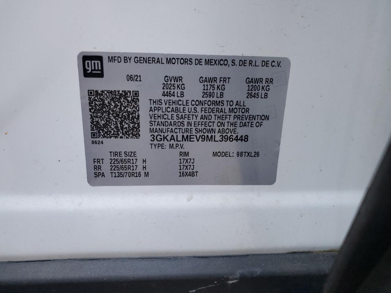 2021 GMC Terrain Sle VIN: 3GKALMEV9ML396448 Lot: 93477995