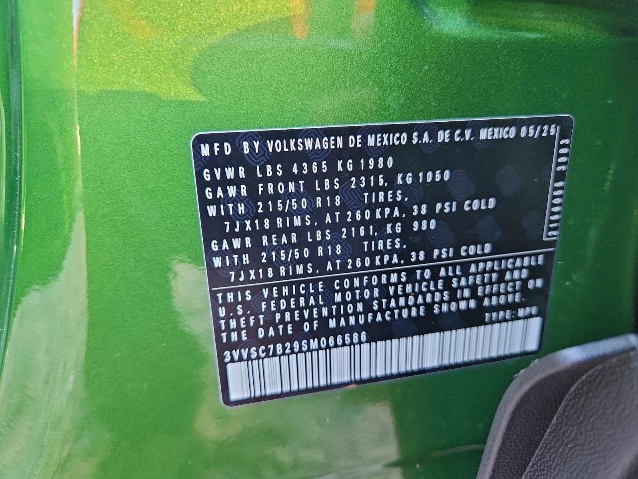 2025 Volkswagen Taos Se VIN: 3VVSC7B29SM066586 Lot: 92640945