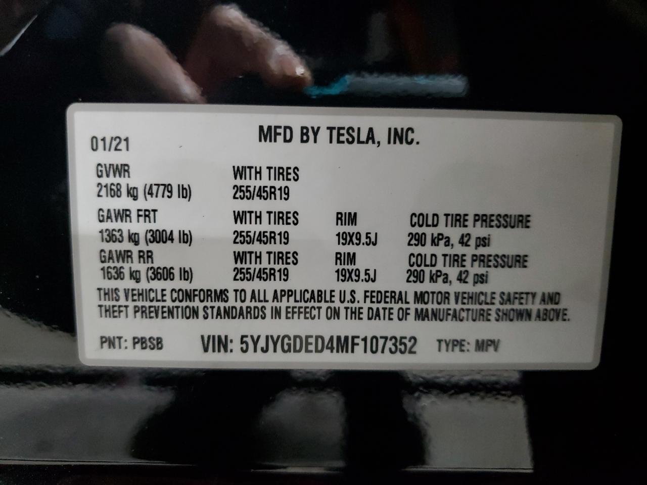 2021 Tesla Model Y VIN: 5YJYGDED4MF107352 Lot: 91910705