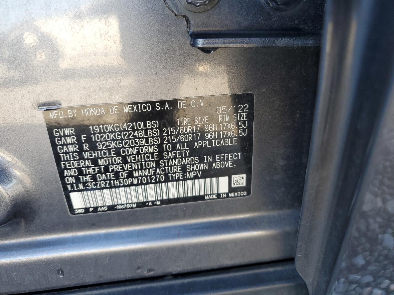 2023 Honda Hr-V Lx VIN: 3CZRZ1H30PM701270 Lot: 91183385