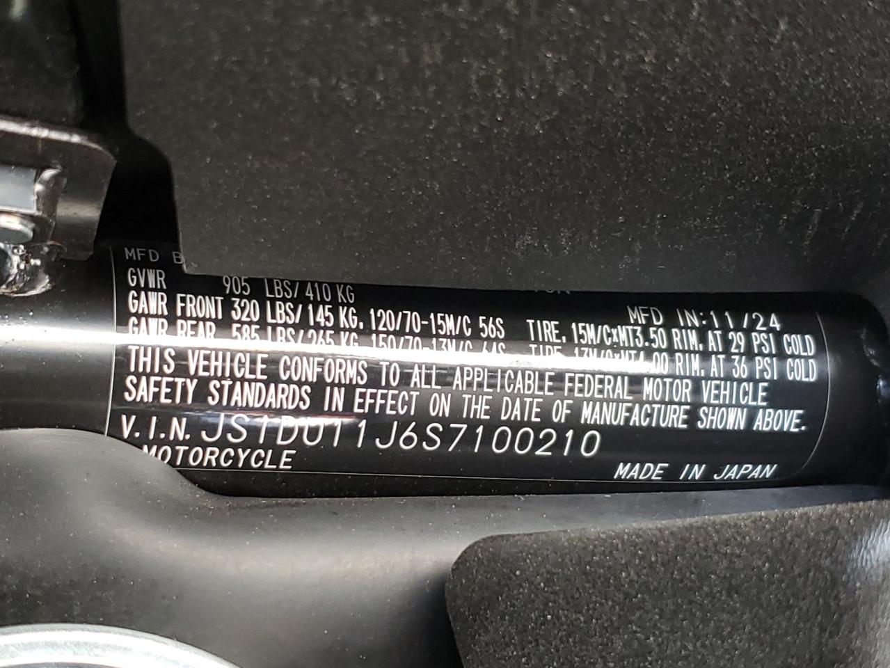 2025 Suzuki An400 A VIN: JS1DU11J6S7100210 Lot: 92590255