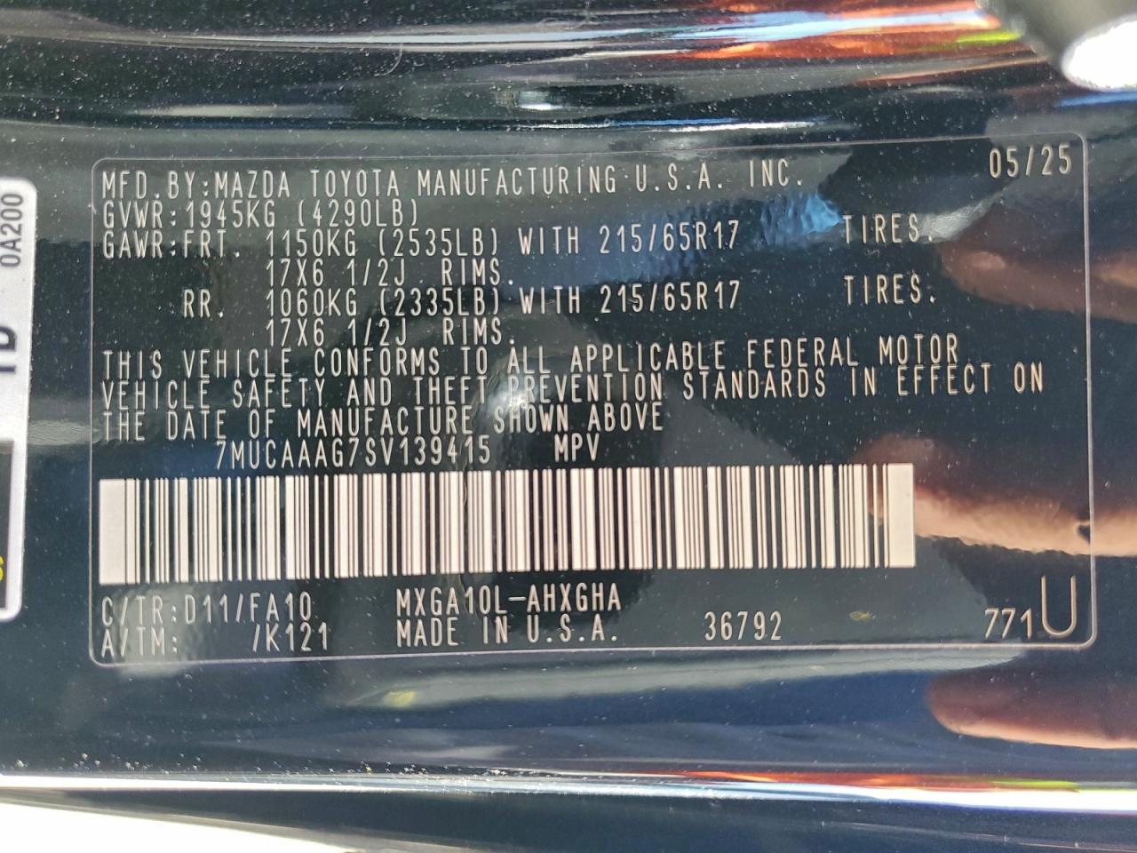 2025 Toyota Corolla Cross Le VIN: 7MUCAAAG7SV139415 Lot: 91227255