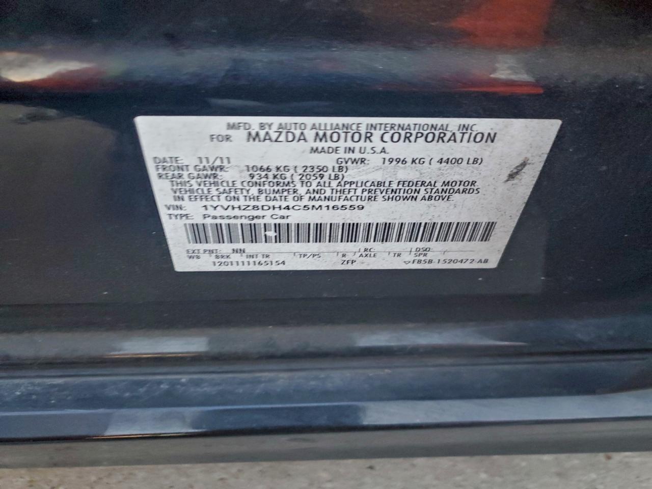 2012 Mazda 6 I VIN: 1YVHZ8DH4C5M16559 Lot: 92757225