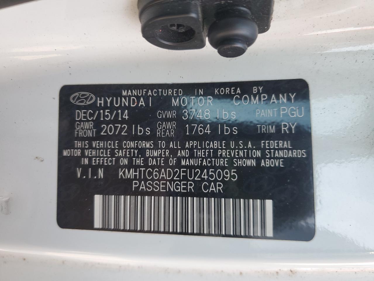 2015 Hyundai Veloster VIN: KMHTC6AD2FU245095 Lot: 92332175