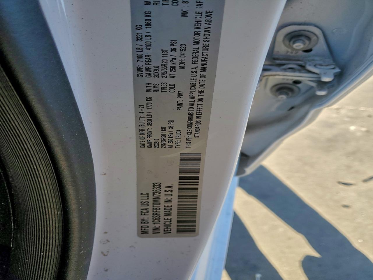 2021 Ram 1500 Big Horn/Lone Star VIN: 1C6SRFBT0MN736333 Lot: 91032955