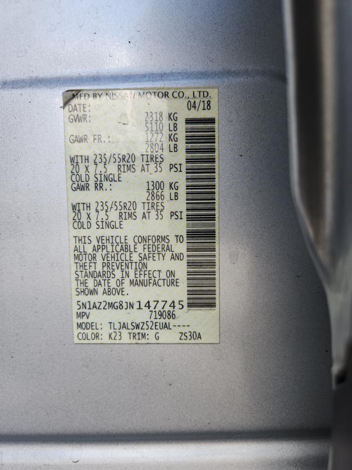 2018 Nissan Murano S VIN: 5N1AZ2MG8JN147745 Lot: 93852845