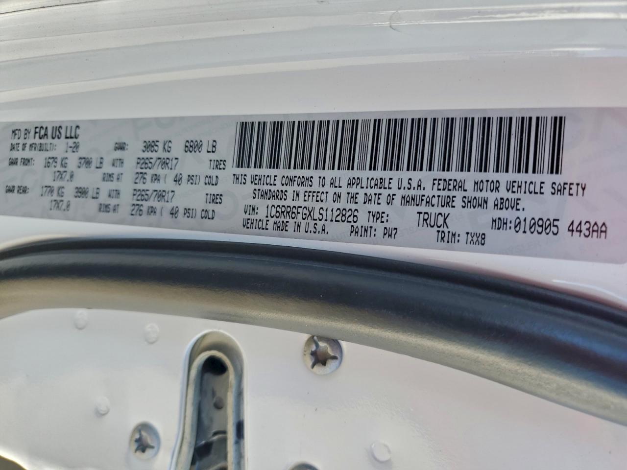 2020 Ram 1500 Classic Tradesman VIN: 1C6RR6FGXLS112826 Lot: 93727685