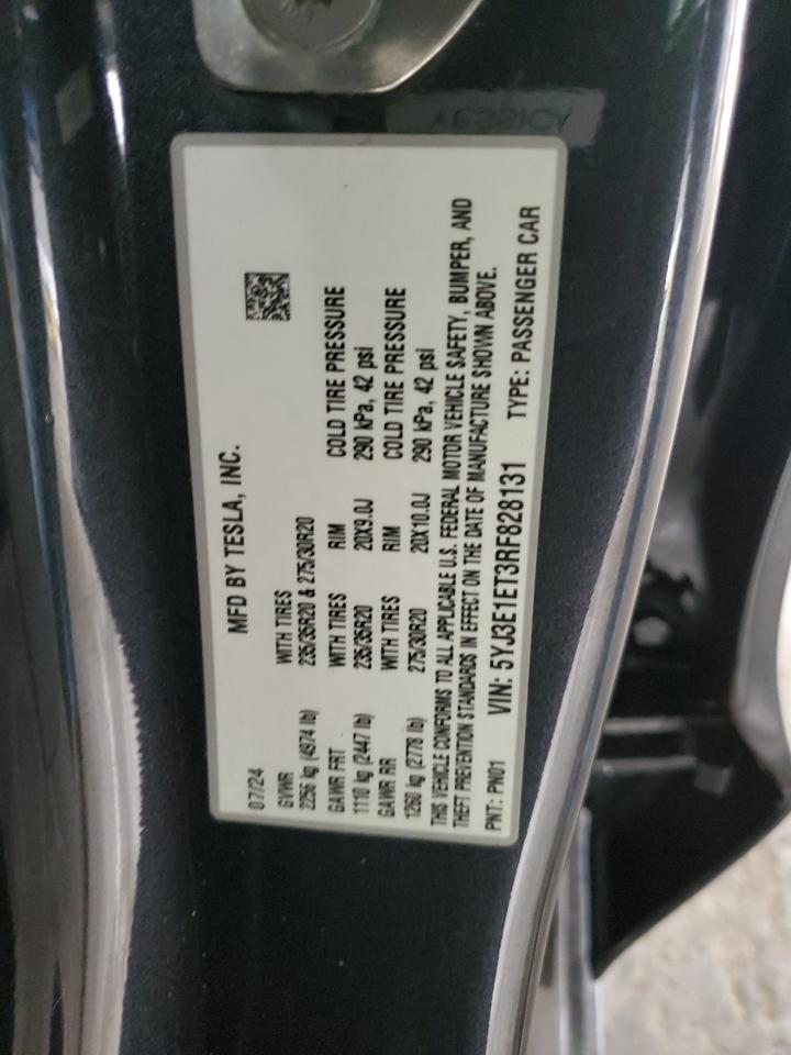 2024 Tesla Model 3 VIN: 5YJ3E1ET3RF828131 Lot: 89822215
