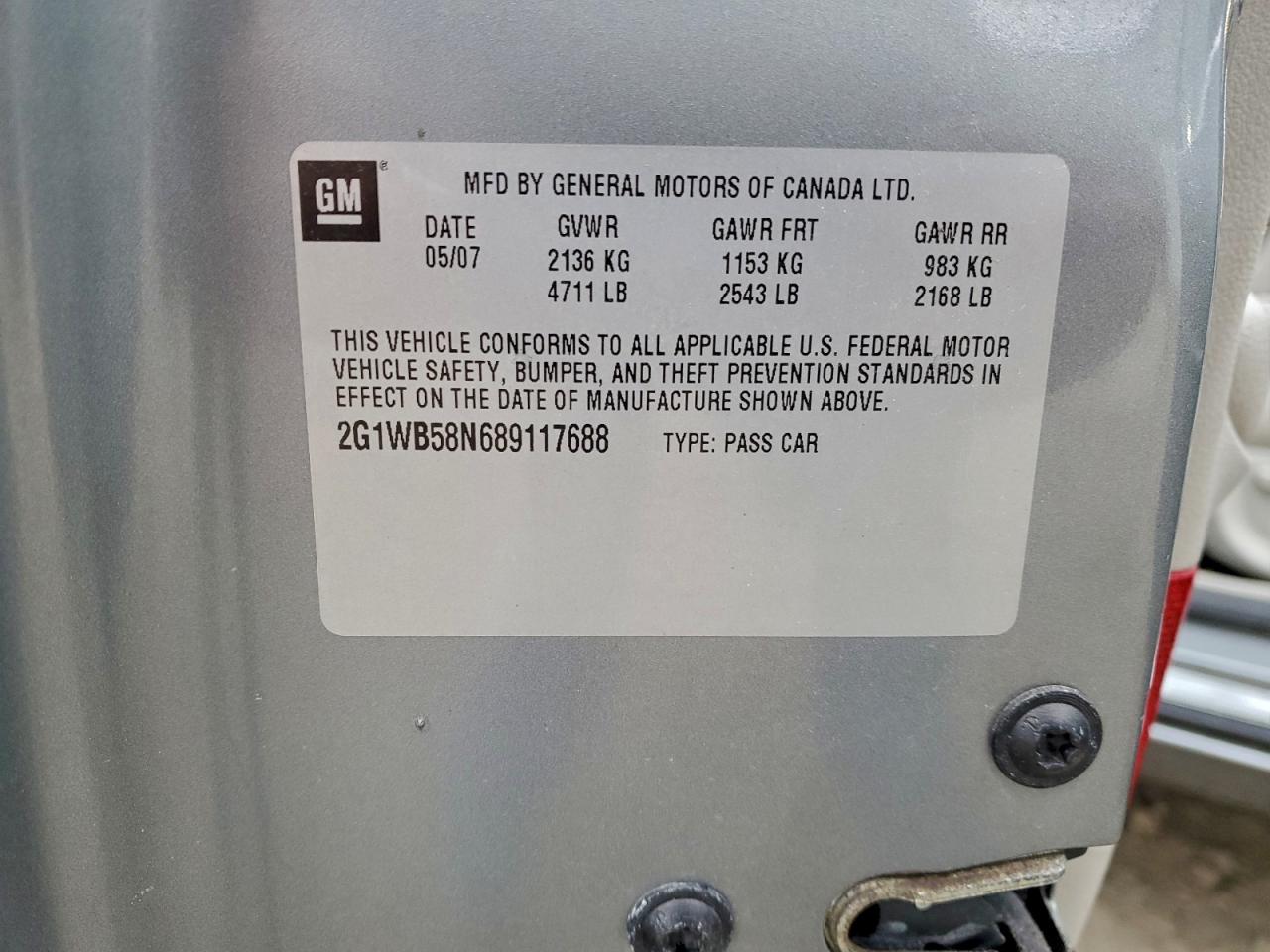 2008 Chevrolet Impala Ls VIN: 2G1WB58N689117688 Lot: 93357695