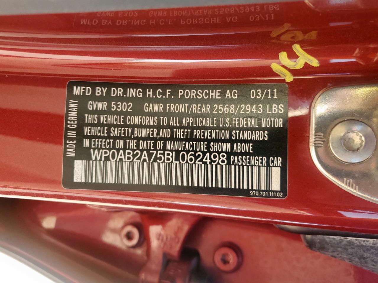2011 Porsche Panamera S VIN: WP0AB2A75BL062498 Lot: 91983785