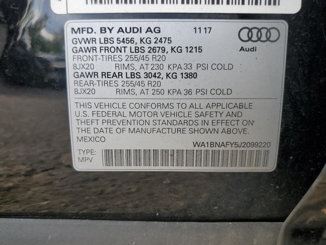 2018 Audi Q5 Premium Plus VIN: WA1BNAFY5J2099220 Lot: 92440455