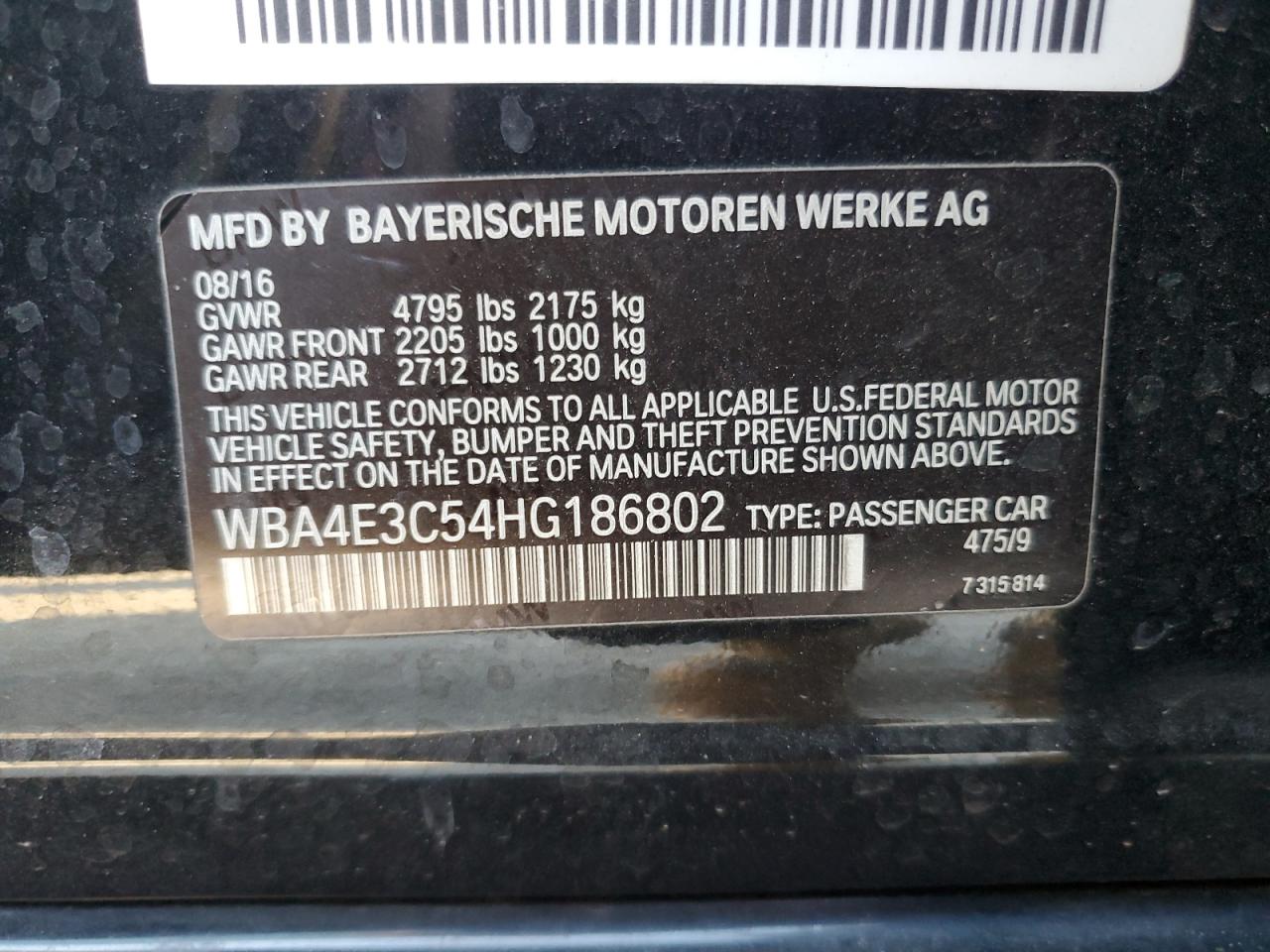 2017 BMW 440I Gran Coupe VIN: WBA4E3C54HG186802 Lot: 92928075