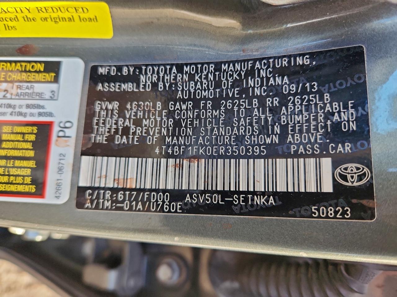 2014 Toyota Camry L VIN: 4T4BF1FK0ER350395 Lot: 94728935