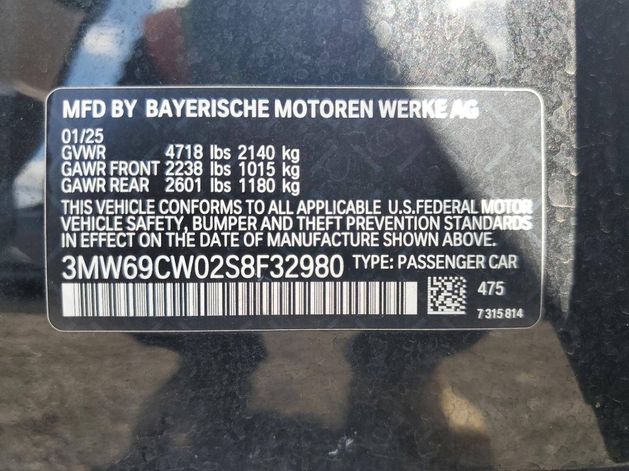2025 BMW 330I VIN: 3MW69CW02S8F32980 Lot: 93104995