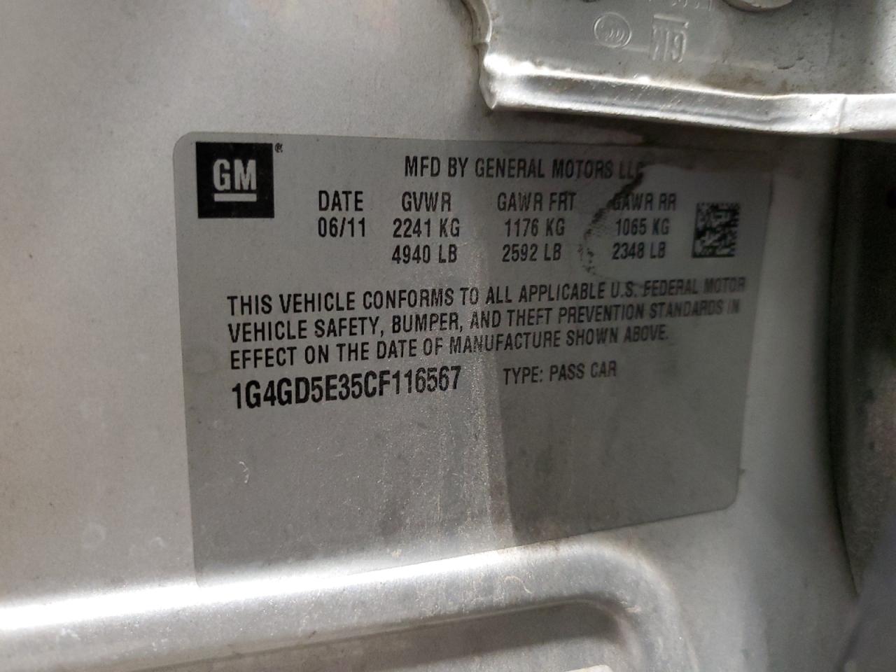 2012 Buick Lacrosse Premium VIN: 1G4GD5E35CF116567 Lot: 93435355