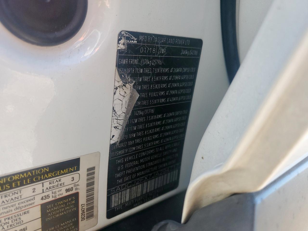 2018 Jaguar F-Pace Premium VIN: SADCJ2FX7JA294717 Lot: 90356995