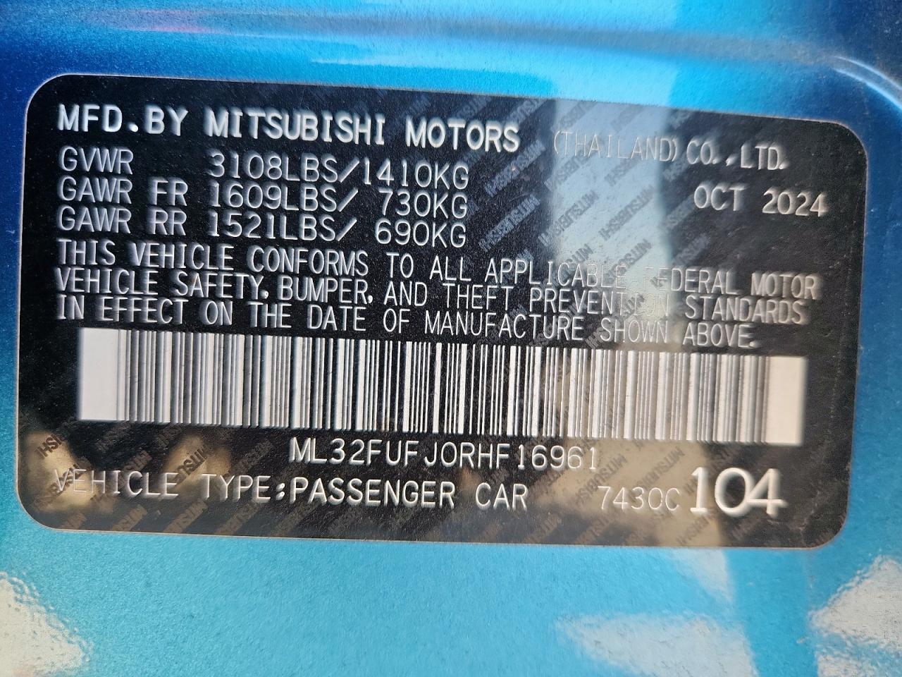 2024 Mitsubishi Mirage G4 Es VIN: ML32FUFJ0RHF16961 Lot: 93142575