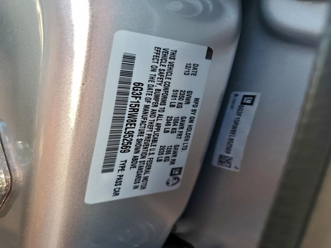 2014 Chevrolet Ss VIN: 6G3F15RW8EL952569 Lot: 94684145