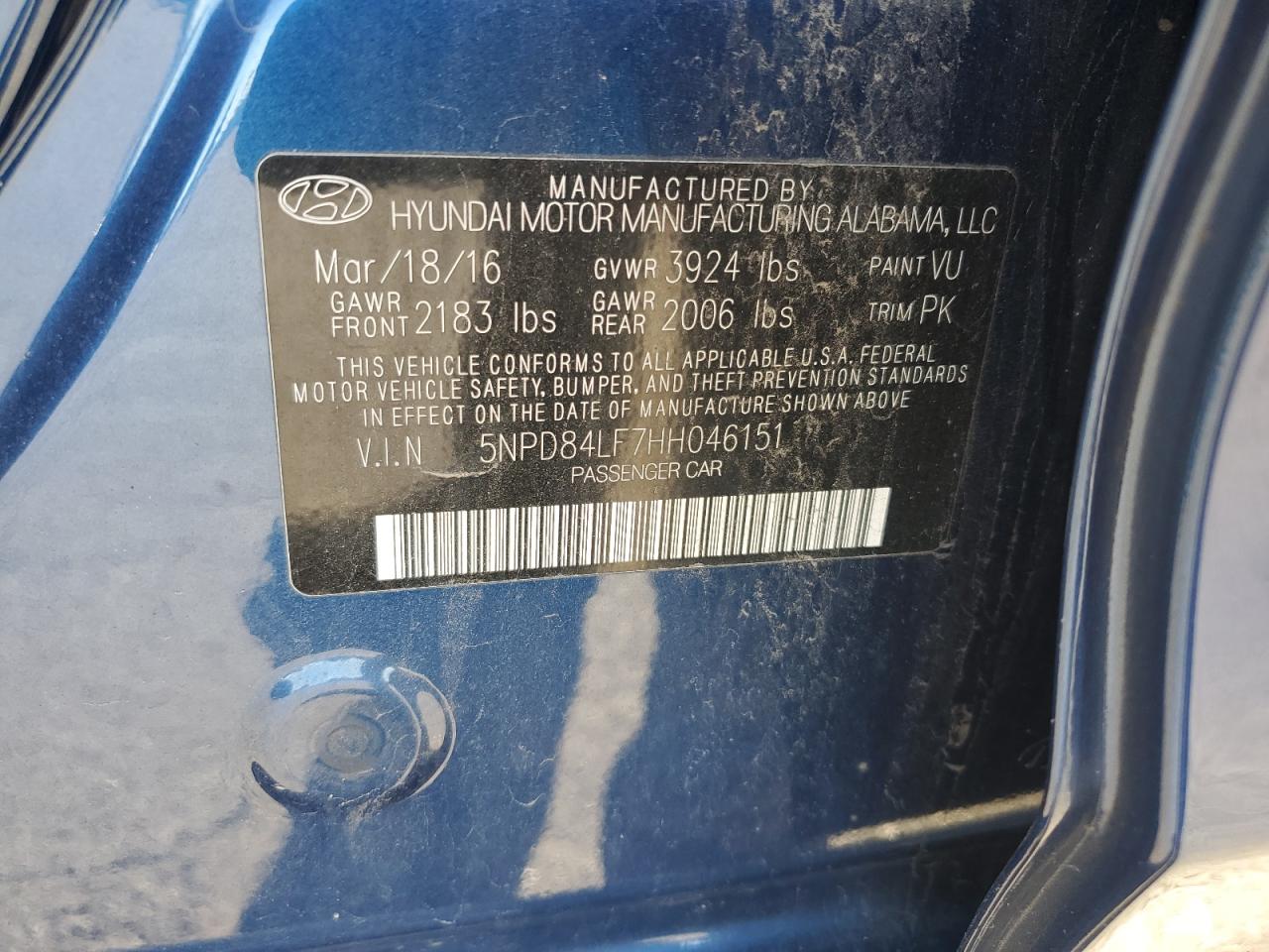 2017 Hyundai Elantra Se VIN: 5NPD84LF7HH046151 Lot: 92563945