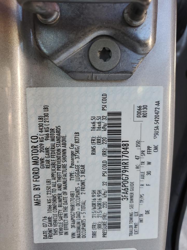 2017 Ford Fusion S VIN: 3FA6P0G79HR170481 Lot: 92682955