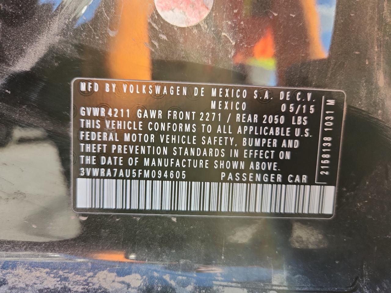 2015 Volkswagen Golf Tdi VIN: 3VWRA7AU5FM094605 Lot: 92801375