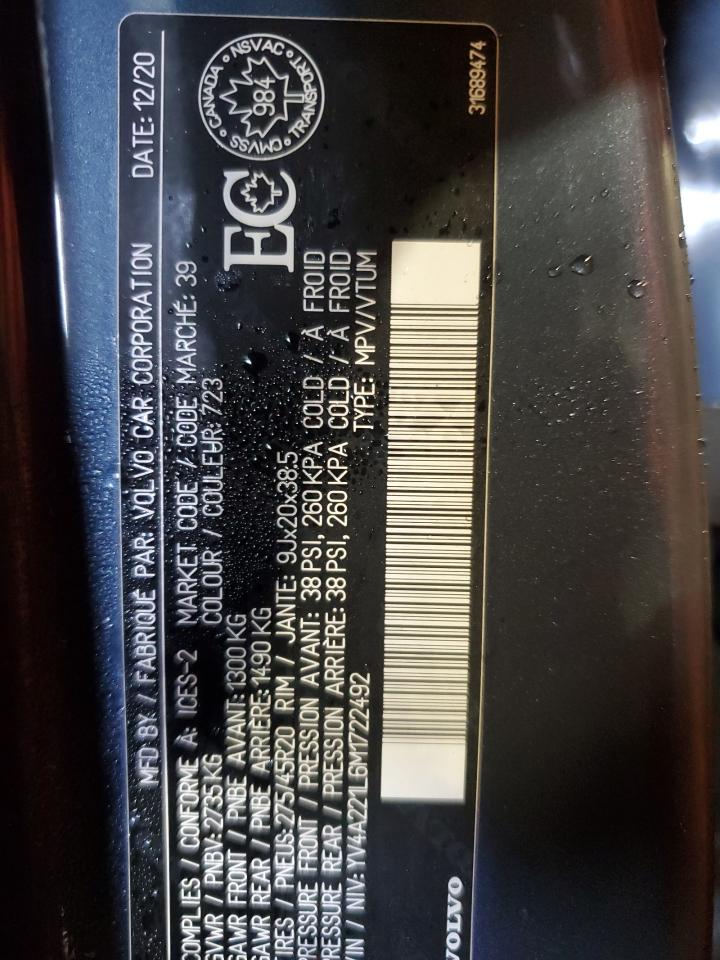 2021 Volvo Xc90 T6 Inscription VIN: YV4A221L6M1722492 Lot: 92072275