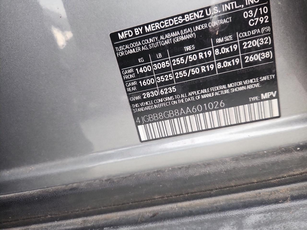 2010 Mercedes-Benz Ml 350 4Matic VIN: 4JGBB8GB8AA601026 Lot: 91867765