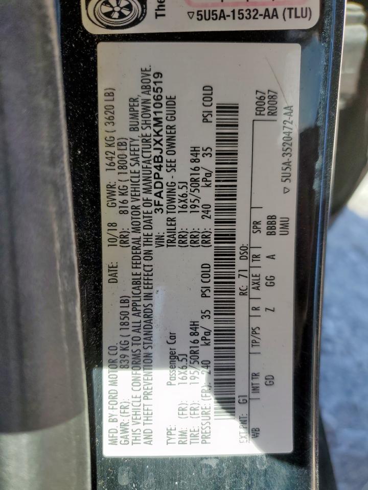 2019 Ford Fiesta Se VIN: 3FADP4BJXKM106519 Lot: 92354505