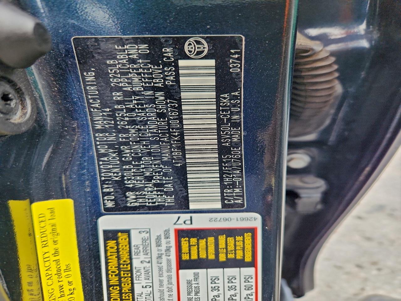 2015 Toyota Camry Le VIN: 4T1BF1FK4FU016737 Lot: 94466235