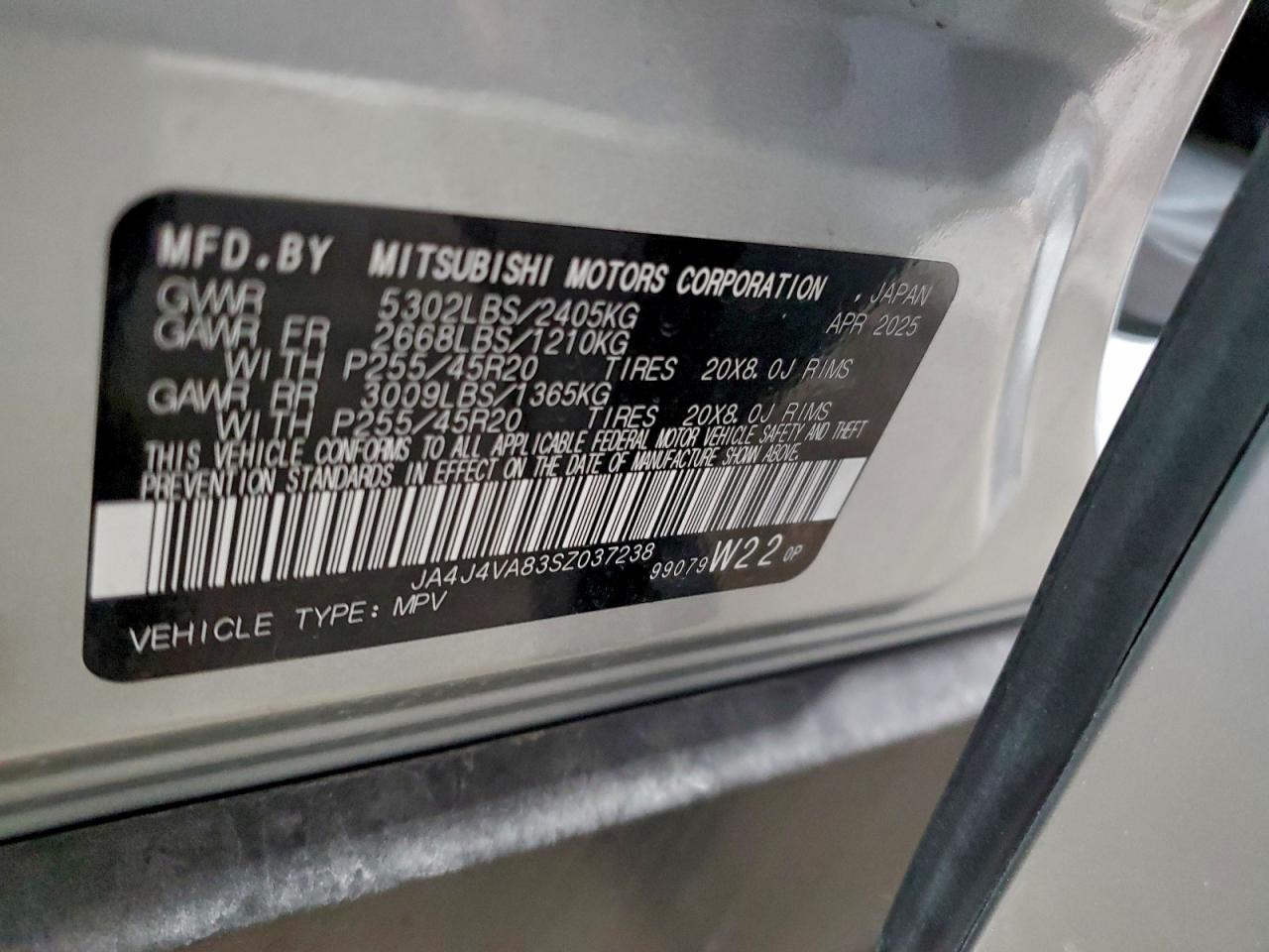 2025 Mitsubishi Outlander Se VIN: JA4J4VA83SZ037238 Lot: 94246615