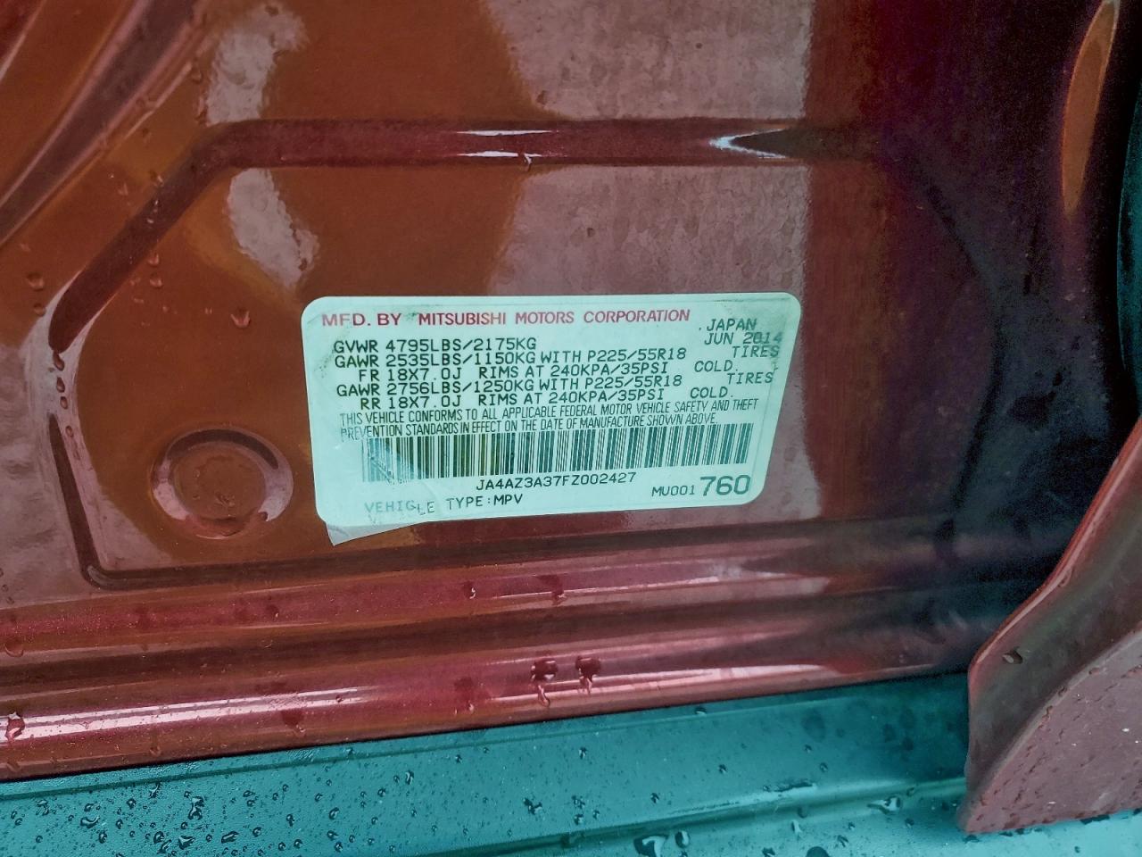 2015 Mitsubishi Outlander Se VIN: JA4AZ3A37FZ002427 Lot: 93911235