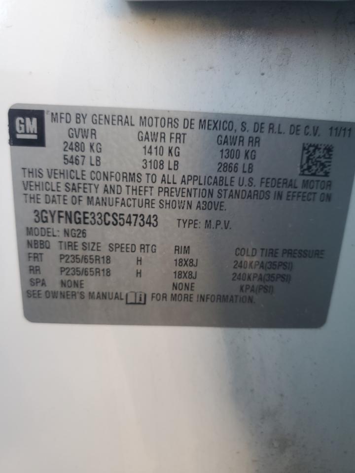 2012 Cadillac Srx VIN: 3GYFNGE33CS547343 Lot: 92206475