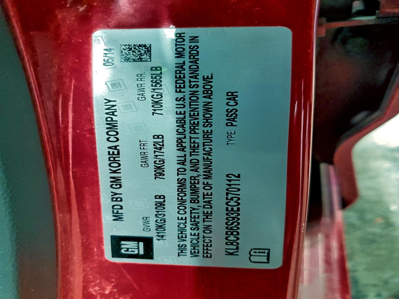 2014 Chevrolet Spark Ls VIN: KL8CB6S93EC570112 Lot: 94234955