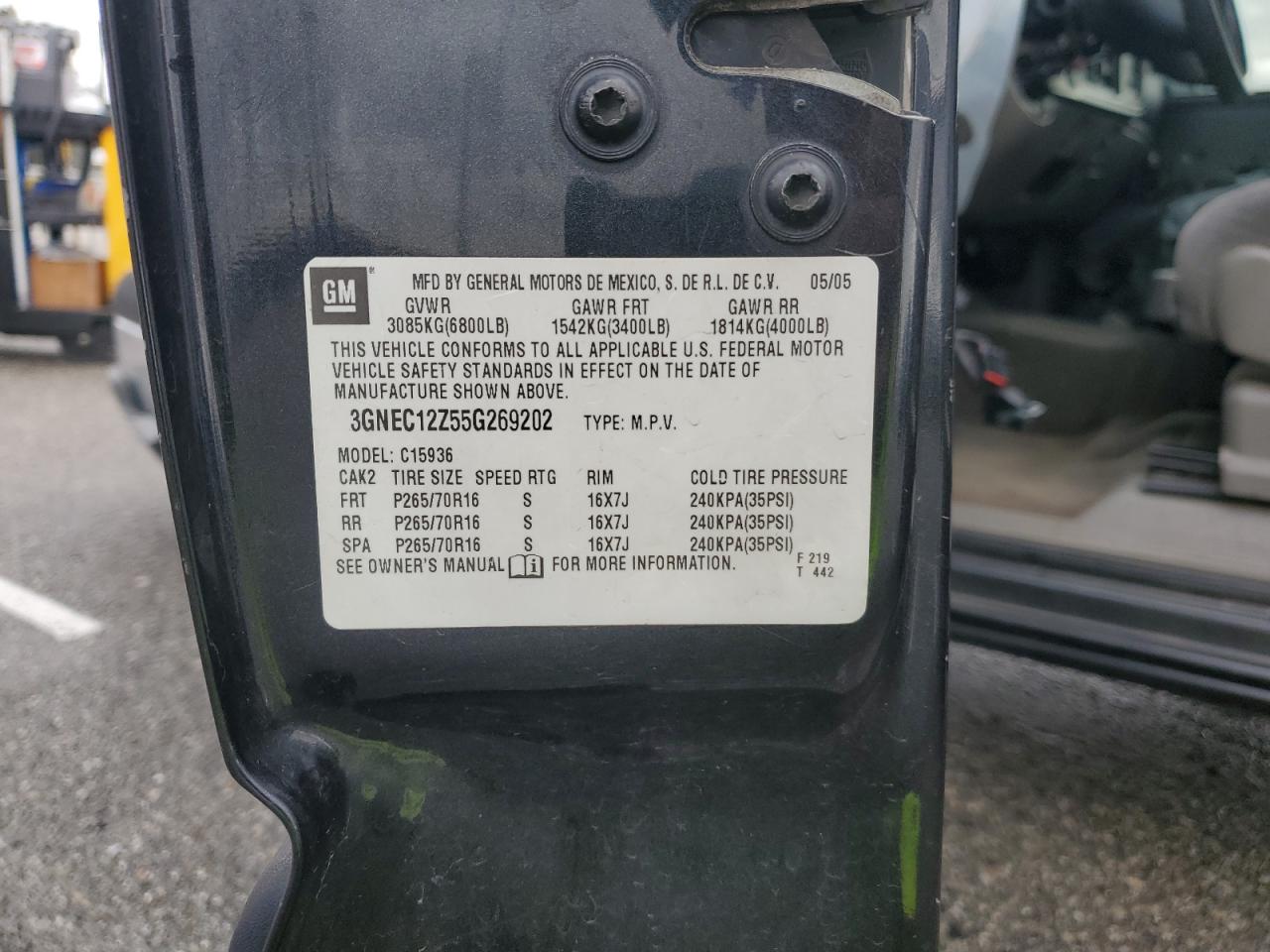 2005 Chevrolet Avalanche C1500 VIN: 3GNEC12Z55G269202 Lot: 93114485