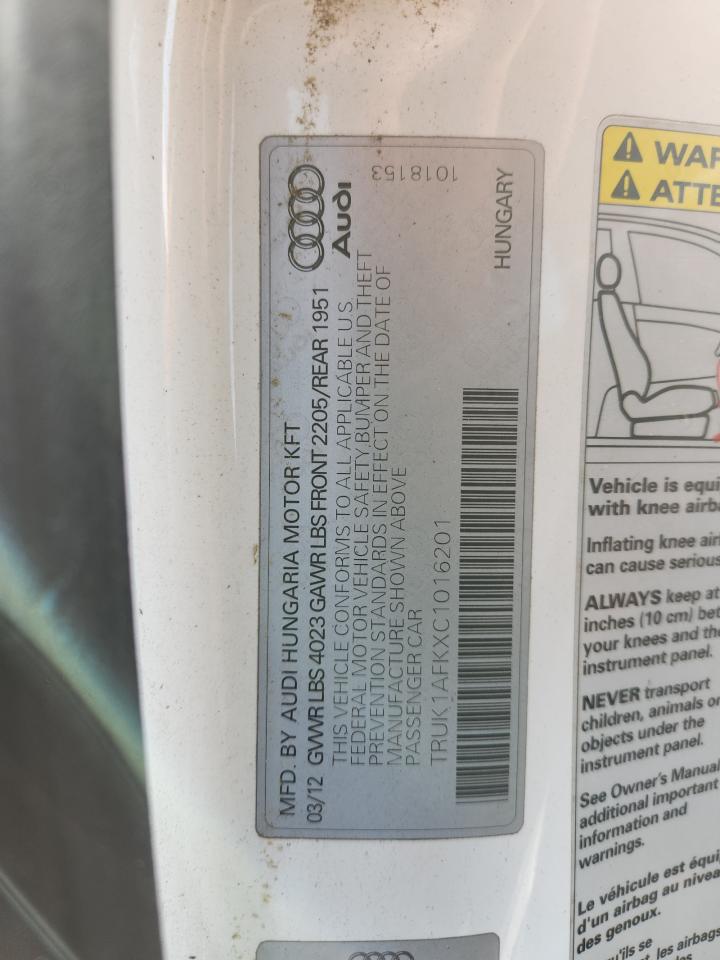 2012 Audi Tts Prestige VIN: TRUK1AFKXC1016201 Lot: 93261895