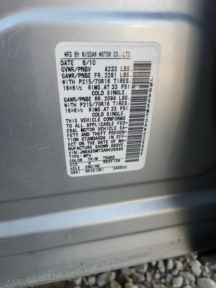 2010 Nissan Rogue S VIN: JN8AS5MT3AW029995 Lot: 91818995