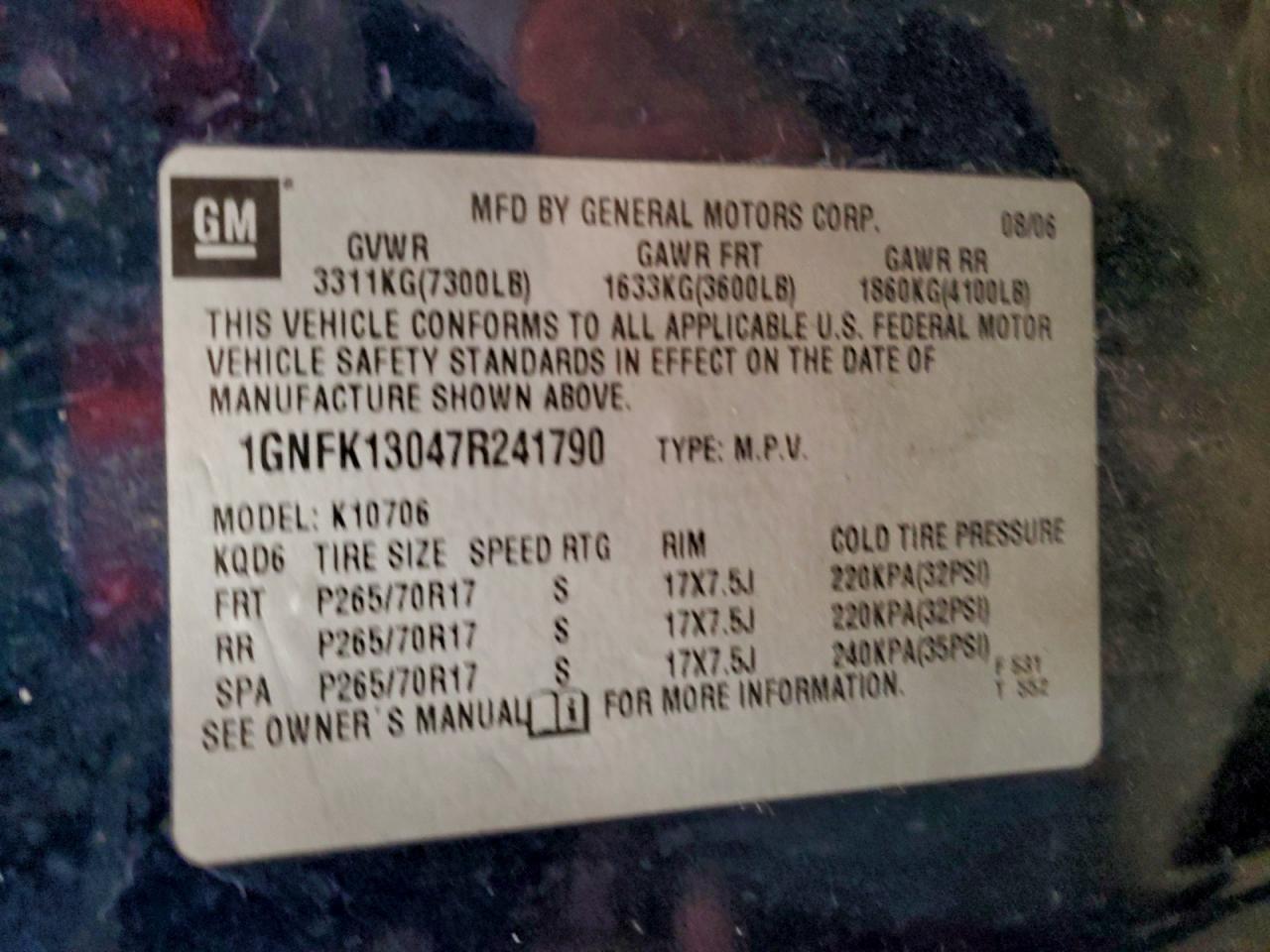 2008 Chevrolet Tahoe K1500 VIN: 1GNFK13047R241790 Lot: 94724475