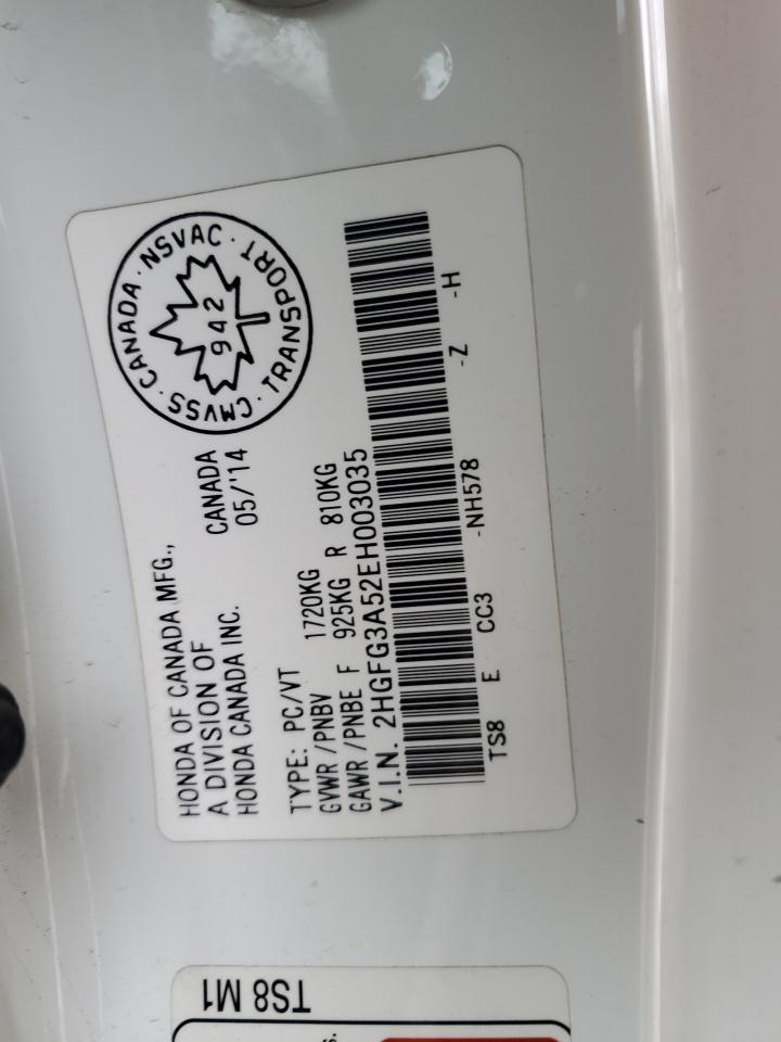 2014 Honda Civic Lx VIN: 2HGFG3A52EH003035 Lot: 92024115