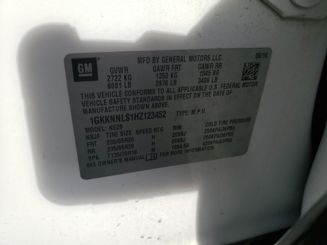 2017 GMC Acadia Slt-2 VIN: 1GKKNNLS1HZ123452 Lot: 93239375